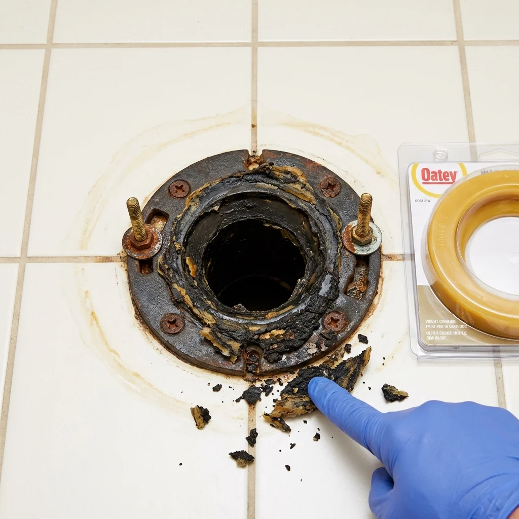 Failed wax ring showing water seepage at the base of a toilet in a Moody, AL home