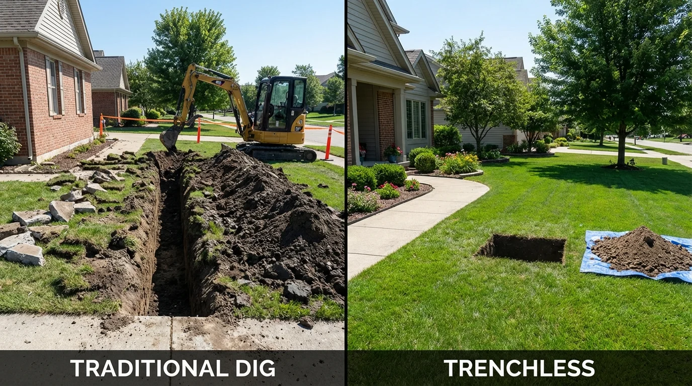 Trenchless sewer repair with minimal yard damage versus traditional excavation in Moody, AL